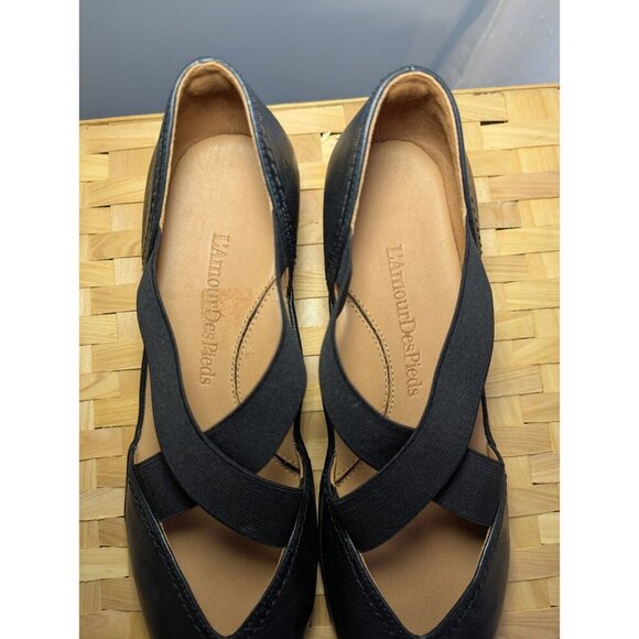 L'Amour Des Pieds Black Leather Mary Jane Shoe Wedge Women 9.5 Comfort Slip On - Picture 11 of 16